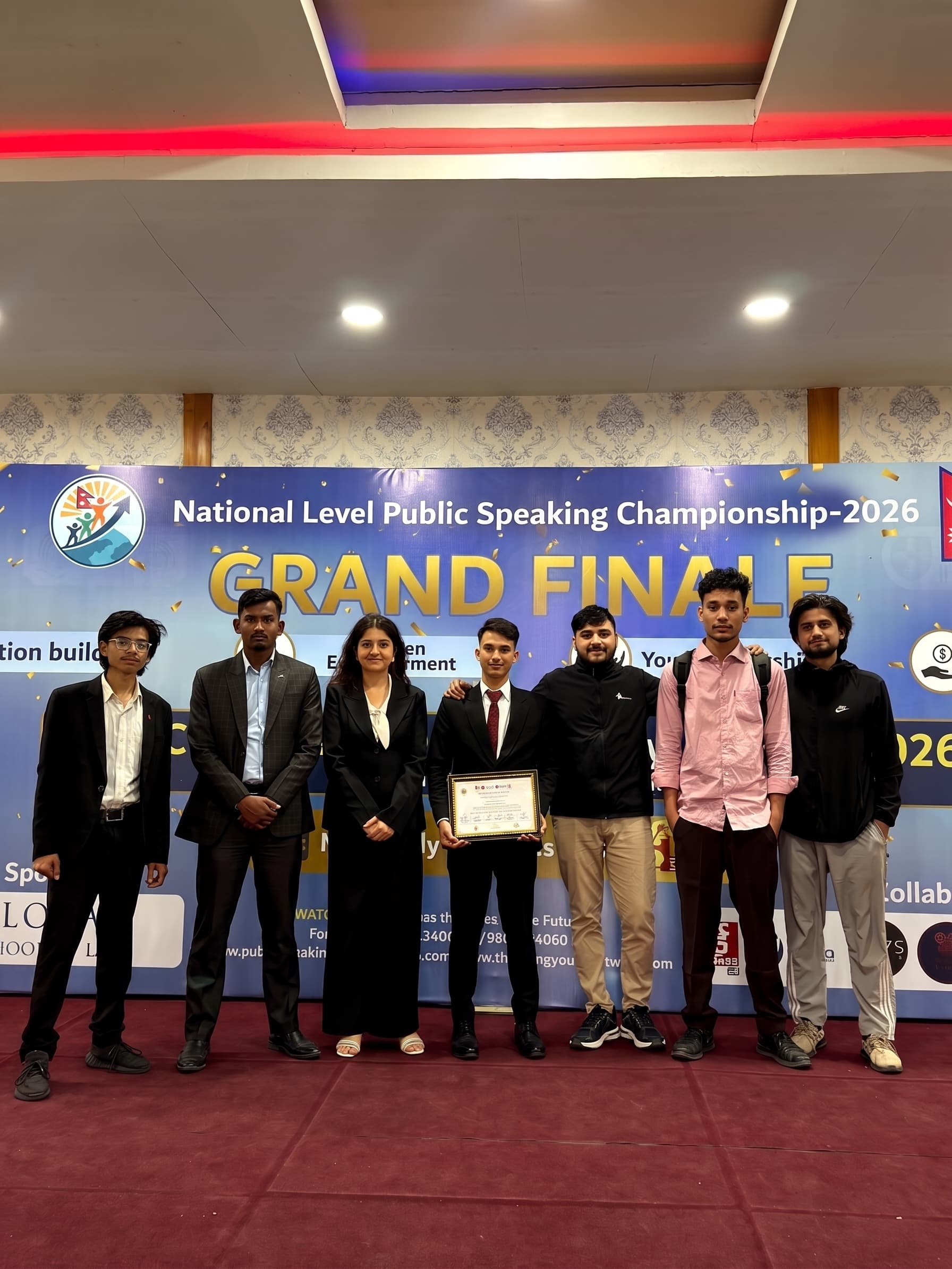Public Speaking Championship Nepal — Grand Finale group photo with Erys Labs team and winners